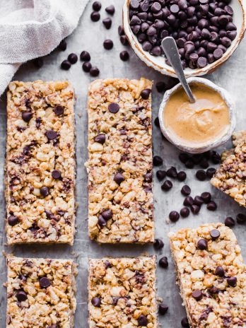 These Peanut Butter Chocolate Chip Chewy Bars will bring you right back to your favorite childhood snack! This homemade, no-bake version is way more delicious with a short and simple ingredients list. They're gluten-free and vegan, too!