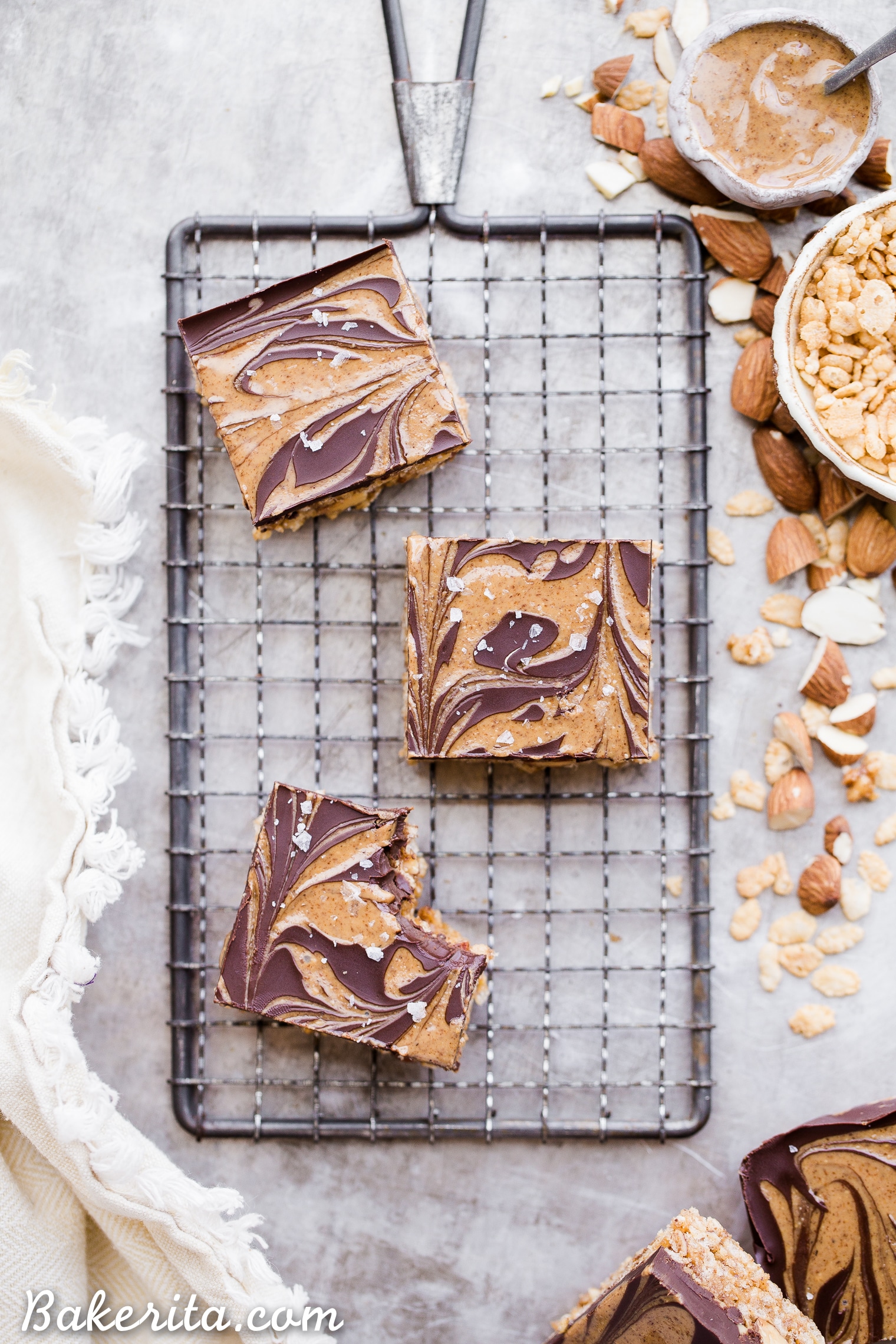 These Chocolate Almond Butter Crispy Bars are crunchy, rich, and absolutely delicious! There is no baking necessary so they're super quick and simple to make with only 7 ingredients.