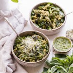 This Arugula Pesto Pasta Bowl with Broccoli is one of my favorite quick and easy go-to meals! It's filling, nutritious, and simple to make in just 30 minutes. You're going to want to put the homemade dairy-free arugula pesto on everything!