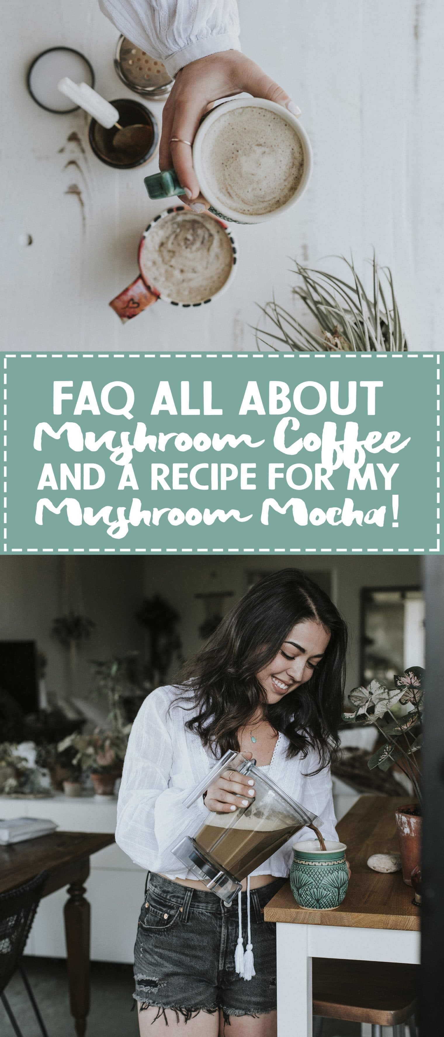 All About Mushroom Coffee + My Mushroom Coffee Mocha Recipe! This post will answer all of your questions about my mushroom coffee drink. It's energizing, filling, and so delicious.