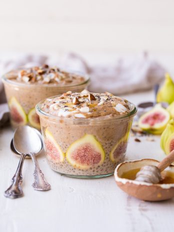 These Cinnamon Fig Chia Pudding & Overnight Oat Breakfast Parfaits are a delicious make-ahead breakfast that you'll love to have ready to go in your freezer! The fresh figs are such a scrumptious and beautiful treat in this gluten-free, refined sugar-free, and vegan breakfast.