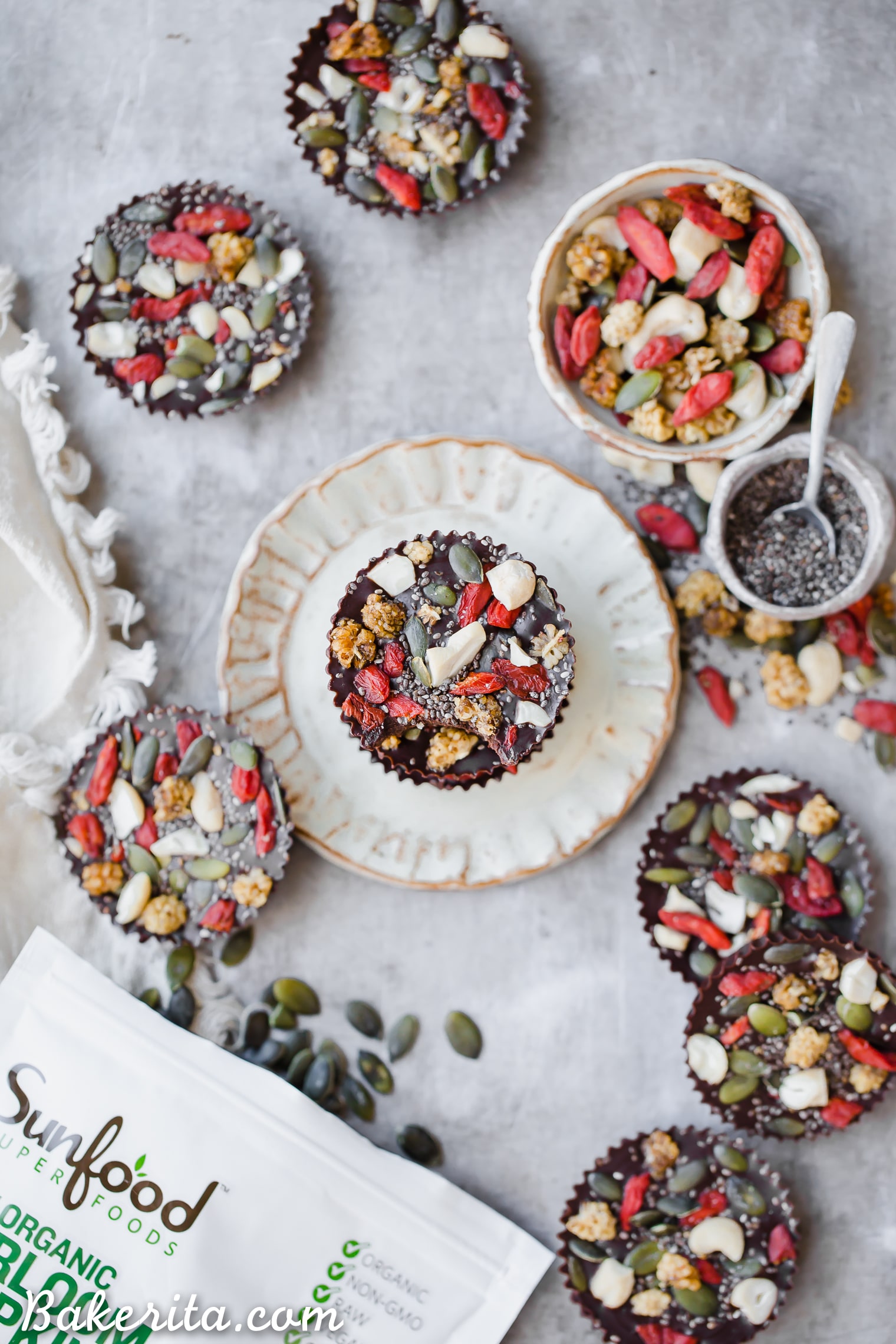 These Superfood Cacao Fudge Bites are creamy, so rich in cacao flavor, and topped with all sorts of delicious superfoods, like cashews, goji berries, chia seeds, and more. They'll satisfy your candy craving and they're gluten-free, paleo, and vegan!
