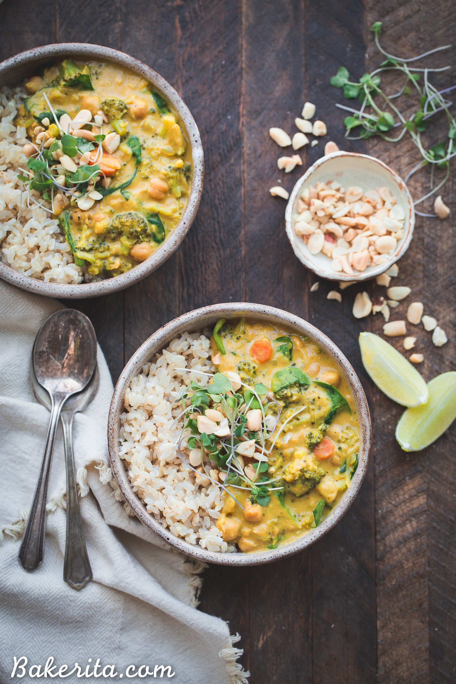 This Broccoli Chickpea Curry is a dinner staple that's so quick and easy to make! It's loaded with veggies and protein and has a secret ingredient to make it extra rich + creamy. It's gluten-free and vegan, too.