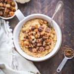 This Pumpkin Spice Oatmeal is rich, creamy, and perfect for chilly fall mornings. It's lightly sweetened with maple syrup and topped with warm sauteed apples. It's also gluten free and vegan. 