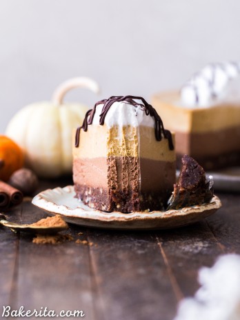 -based cheesecake, on top of a chocolate date crust. This make-ahead raw dessert is perfect for the holidays.