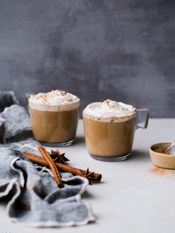 This spicy homemade Vegan Chai Latte is made with almond milk and sweetened naturally with maple syrup. The homemade chai spice mix is full of ginger, cinnamon, black pepper, and other warm spices. It's the perfect drink for chillier days.