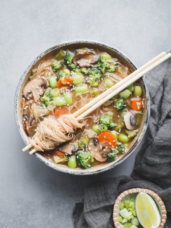 Make this easy Gluten-Free & Vegan Vegetable Noodle Miso Soup for dinner tonight! It's simple to make in under 30 minutes and irresistibly delicious. You can customize the soup with whatever vegetables you have on hand.