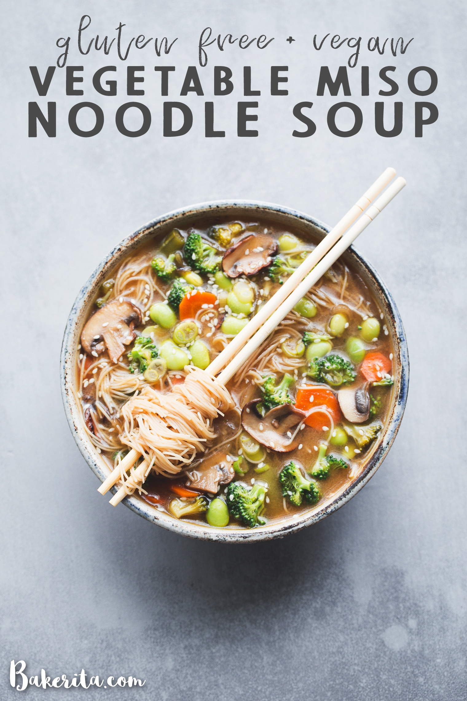 Make this easy Gluten-Free & Vegan Vegetable Noodle Miso Soup for dinner tonight! It's simple to make in under 30 minutes and irresistibly delicious. You can customize the soup with whatever vegetables you have on hand.