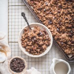 This Easy Chocolate Granola is a simple, gluten-free and vegan recipe that's made with just 8 ingredients! It's perfect served with dairy-free milk, sprinkled over yogurt, or eaten by the handful.
