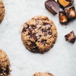 You need to try these delicious Peanut Butter Chocolate Chip Cookies - they're full of chopped up mini peanut butter cups that we fold into the dough along with the dark chocolate chunks! You'll love these gluten-free, grain-free, refined sugar-free, and vegan cookies. 