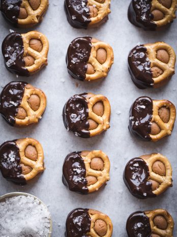 Made with grain-free pretzels and dunk in dark chocolate, these Grain-Free Peanut Butter Pretzel Bites are the perfect easy snack or dessert made with just five ingredients!
