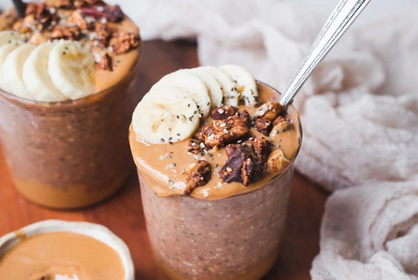 Make breakfast better with this Chocolate Peanut Butter Overnight Oats recipe! Gluten-free, vegan, and made in just 5 minutes, this is an easy make-ahead breakfast you'll make all the time.
