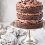 Paleo Chocolate Cake with Vegan Chocolate Ganache Frosting - a quick and easy cake recipe with a simple 2-ingredient frosting! This layer cake is gluten-free, paleo, dairy-free, and vegan, and it tastes as decadent as your favorite chocolate cake.