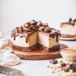 This Gluten-Free Vegan Peanut Butter Cup Cheesecake tastes like your favorite candy turned into a delightfully creamy vegan cheesecake. With a chocolate crust, creamy peanut butter filling, and chocolate ganache topping, you won't be able to have just one bite!