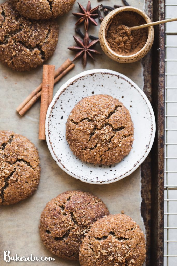 Meet your new favorite chewy cookie - these Gluten-Free Vegan Chai Sugar Cookies! These Paleo-friendly cookies have a crispy exterior with a tender, chewy center. They're the perfect pairing for nut milk, tea, or coffee.