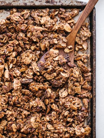 This 5-Ingredient Grain-Free Granola is the perfect simple granola recipe, minus the grains! It uses nuts and coconut in place of the oats to make a filling and delicious vegan & paleo granola.