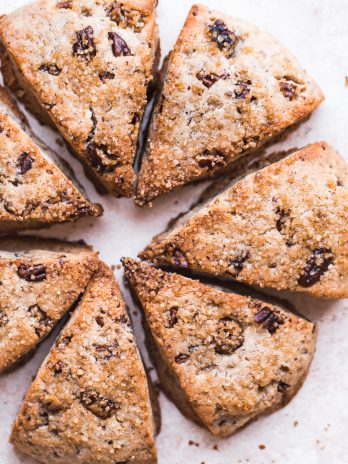 These Gluten-Free Vegan Maple Pecan Scones are tender on the inside with a crunchy, golden crust! Sweetened with a bit of maple syrup and studded with toasted pecans, these scones are delicious for breakfast, brunch, or as a mid-day snack.