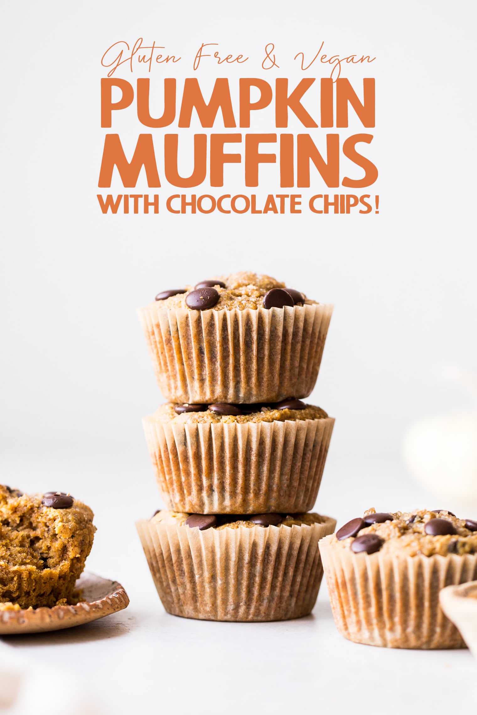 These Gluten-Free Vegan Chocolate Chip Pumpkin Muffins are fluffy, chocolatey, and full of warm pumpkin spices! These are perfect for meal prepping since they freeze well and make a wonderful breakfast, snack, or dessert.