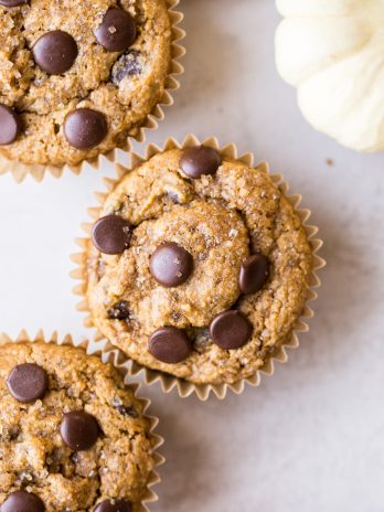 These Gluten-Free Vegan Chocolate Chip Pumpkin Muffins are fluffy, chocolatey, and full of warm pumpkin spices! These are perfect for meal prepping since they freeze well and make a wonderful breakfast, snack, or dessert.