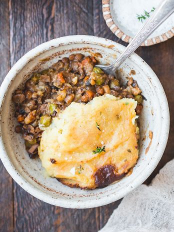 This Vegan Shepherd's Pie is a hearty, comforting dinner that's perfect for chilly nights. Made with lentils for protein, sauteed vegetables, and topped off with creamy mashed potatoes, this is vegan comfort food at it's finest.
