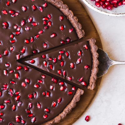 No-Bake Chocolate Pomegranate Tart (Gluten-Free, Paleo + Vegan)