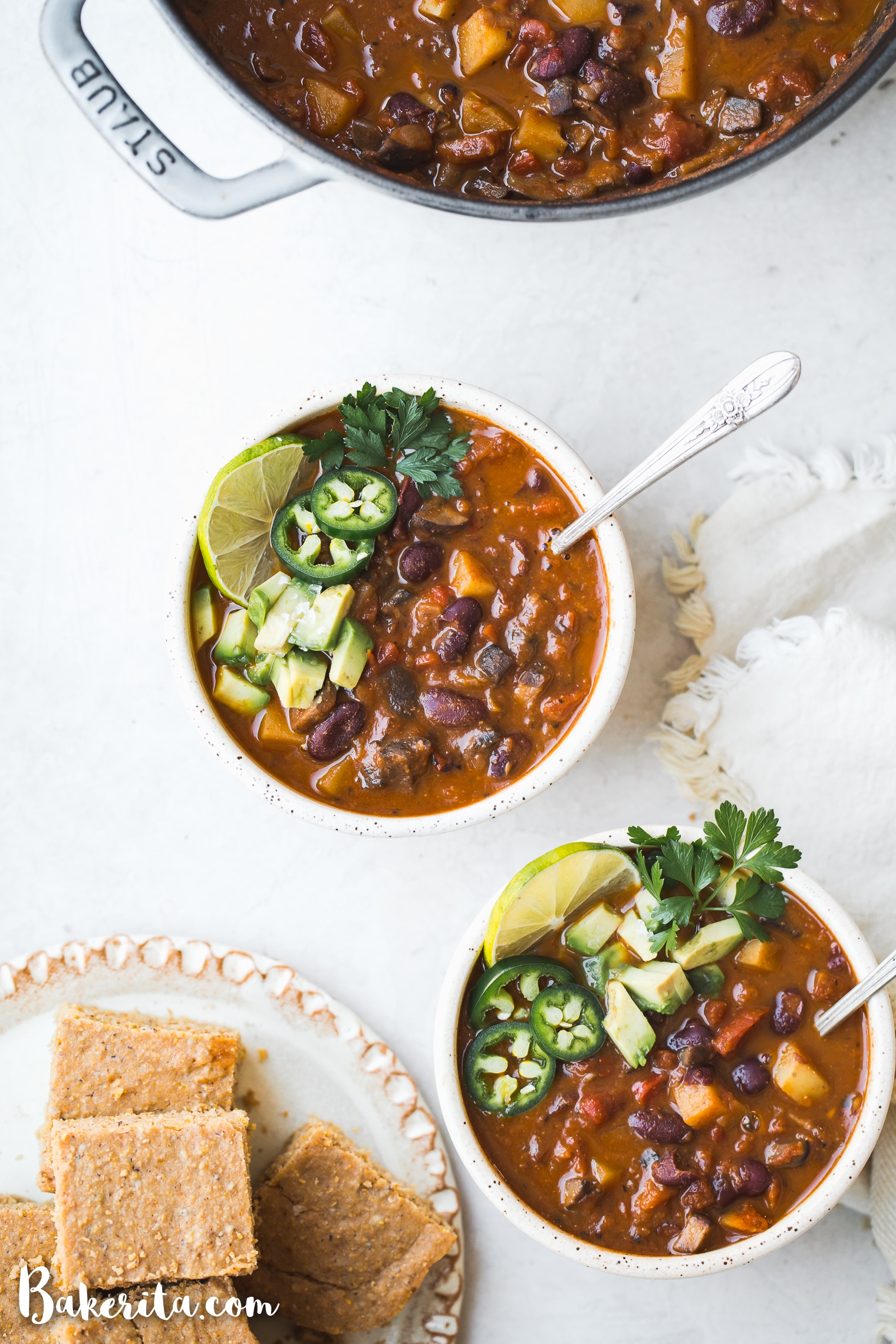This Vegan Chili doesn't lack any heartiness just because it doesn't have any meat. It's loaded up with veggies, beans, and tons of spices -- this is the BEST vegan chili recipe I've had!