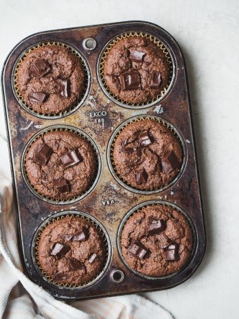 These Gluten-Free Vegan Double Chocolate Muffins are tender, super chocolatey, and absolutely delicious. They are perfect for chocolate lovers!