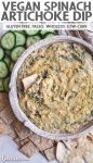 Vegan Spinach Artichoke Dip: tastes as good as the original, but it's dairy-free, soy-free, gluten-free, and Whole30! No processed ingredients here - just whole, plant-based foods. It's perfect as an appetizer or for game day.