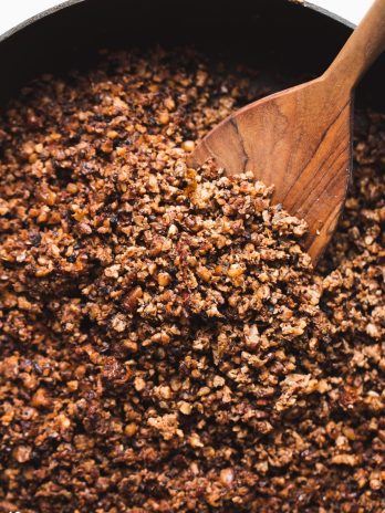 This Vegan Taco Meat recipe is a game-changer! It's made with cauliflower, mushrooms, nuts, and spices. It's perfect as a vegan taco filling, over nachos, on a taco salad, or wrapped in a burrito.