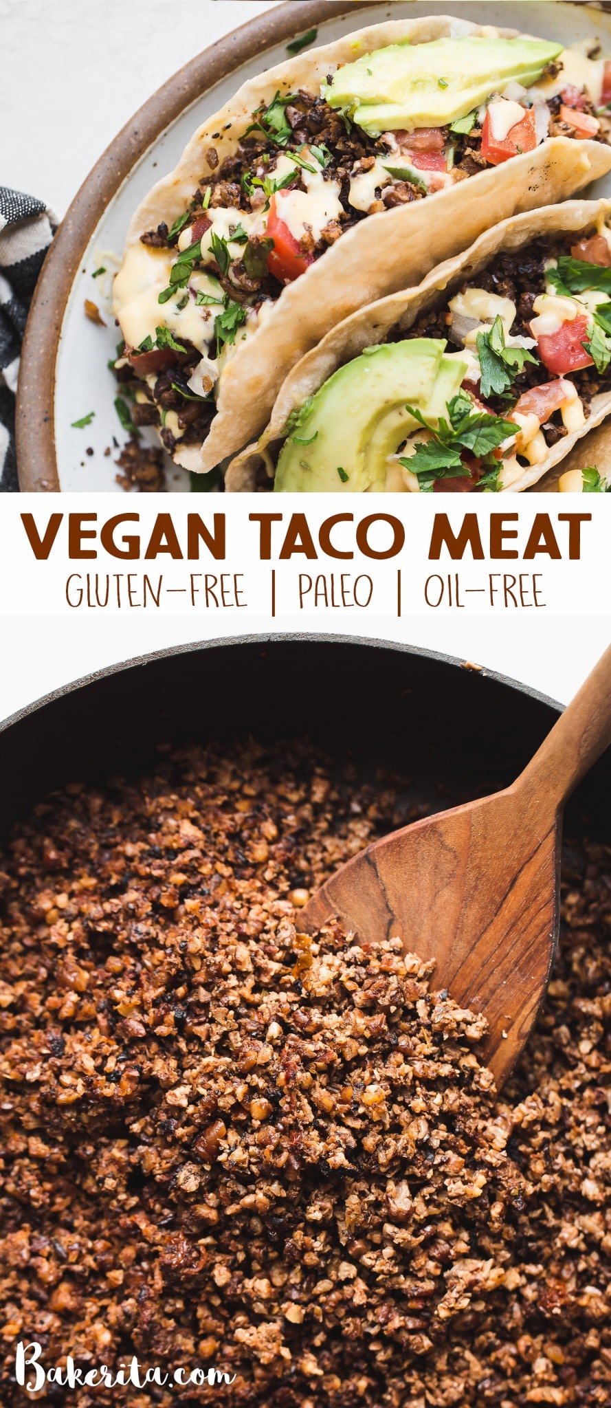 This Vegan Taco Meat recipe is a game-changer! It's made with cauliflower, mushrooms, nuts, and spices. It's perfect as a vegan taco filling, over nachos, on a taco salad, or wrapped in a burrito.