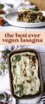 This is the BEST Vegan Lasagna! It's layered with vegan almond ricotta, mushroom tempeh marinara sauce, and topped with a simple vegan mozzarella cheese that bubbles and browns. It's easy to make gluten-free as well!